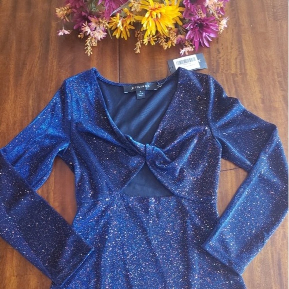 Moody Maximalist Sparkly Night Sky Blouse cut out twist front Long Sleeve Top